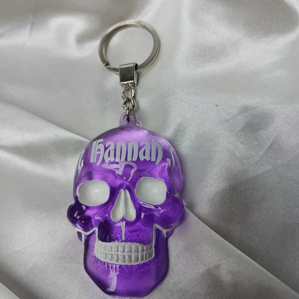 HANNAH NAME PURPLE SKULL ACRYLIC KEYCHAIN